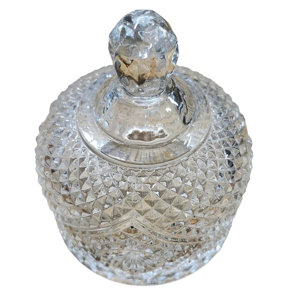 Vintage Fostoria Avon Clear Pressed Glass Candy Dish with Lid Diamond Starburst